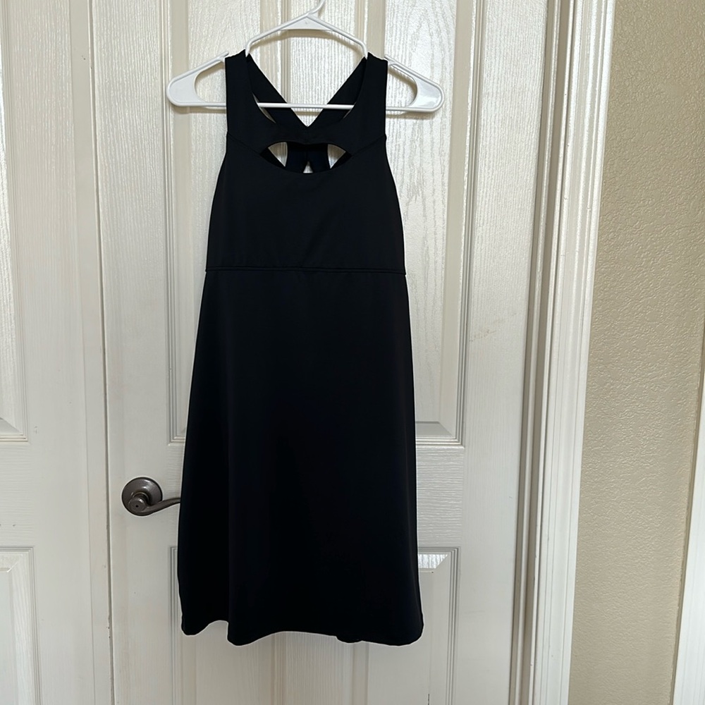Athleta Black Dress Peek-a-boo Bodice with Racer Back - Medium